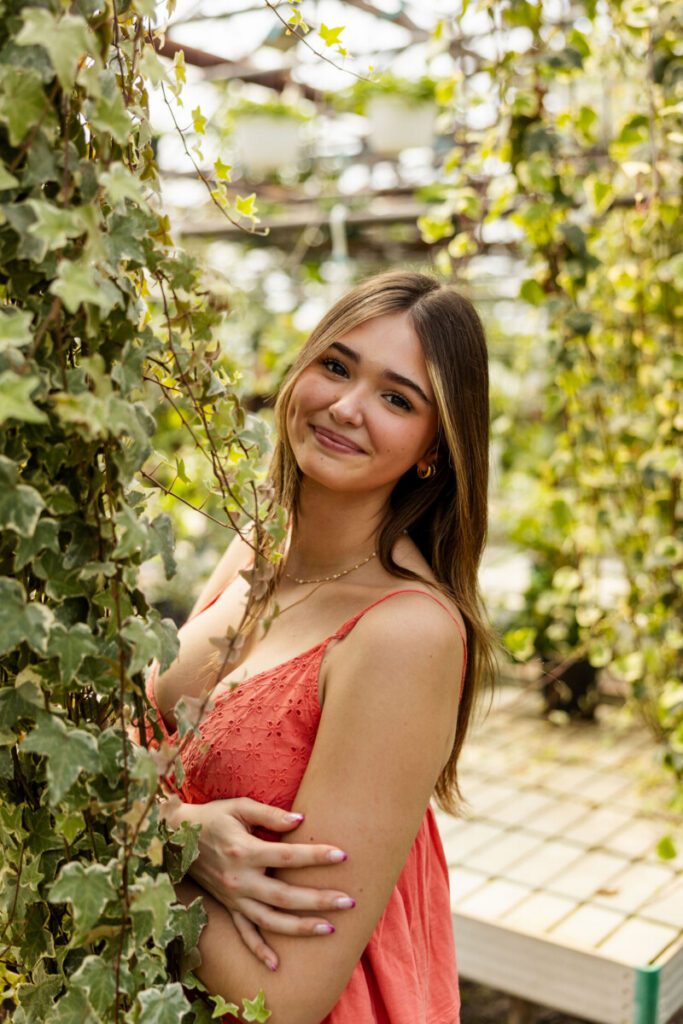 Senior photo in greenhouse berks and montgomery county pa